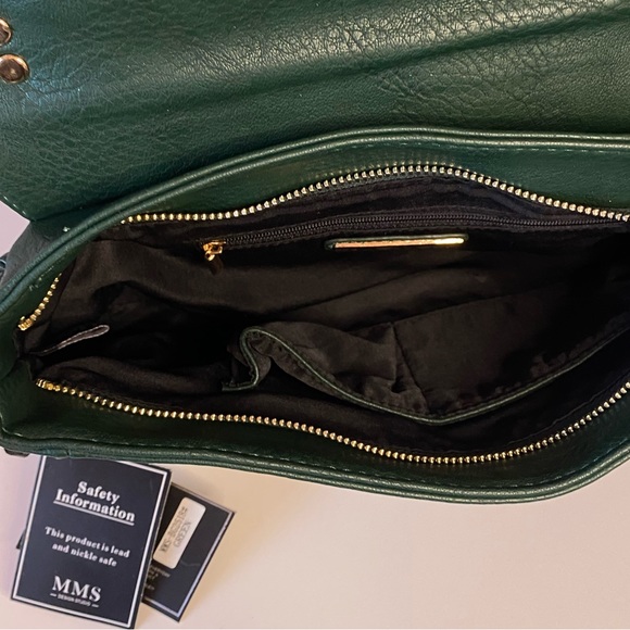 NWT MMS Design Studio Gold Studded Forest Green Vegan Leather Satchel Handbag - Picture 7 of 7